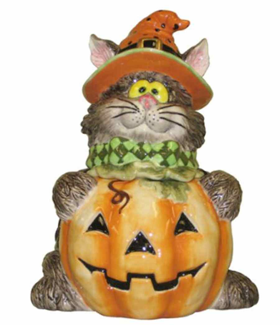 Scaredy Cat Figural Cookie Jar & Lid by Fitz and Floyd-1