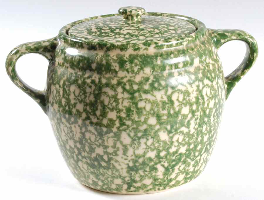 Green Sponged Bean Pot & Lid by Friendship-1