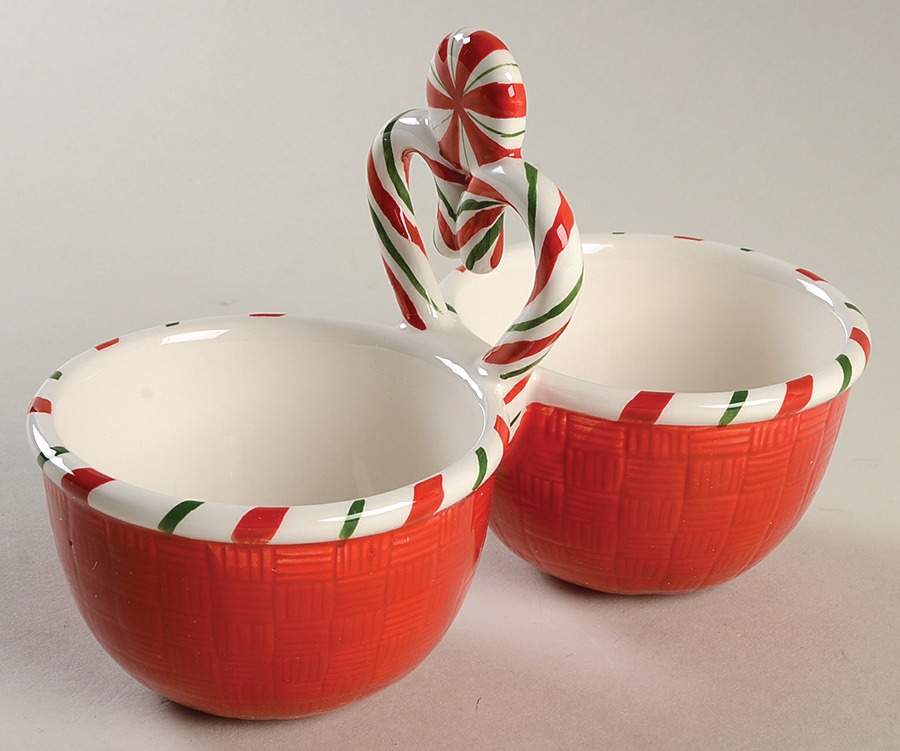 Sugar Coated Christmas Center Handle 2-Part Candy Dish by Fitz & Floyd-1