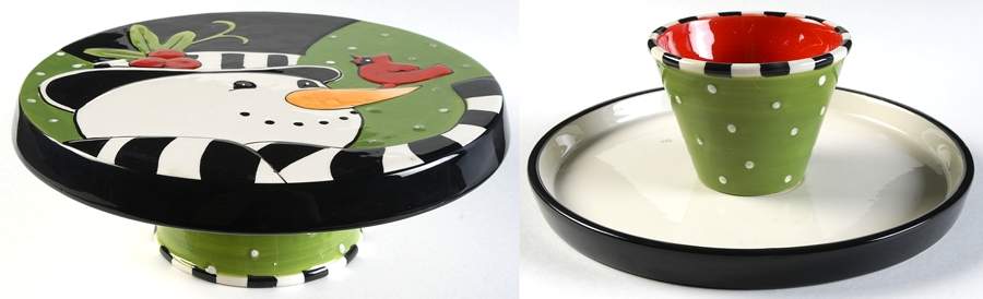 Frosty's Frolic 1 Pc Footed Cake Plate/Chip & Dip by Fitz & Floyd-1