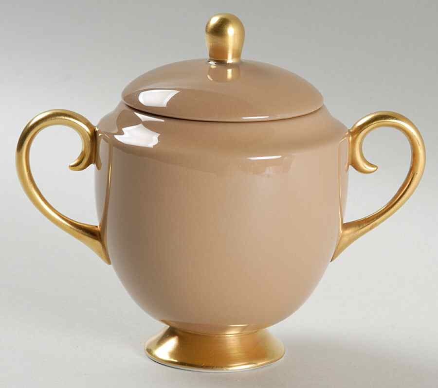 Cocoa Rose (Coupe, Gold Trim) Sugar Bowl & Lid by Flintridge-1