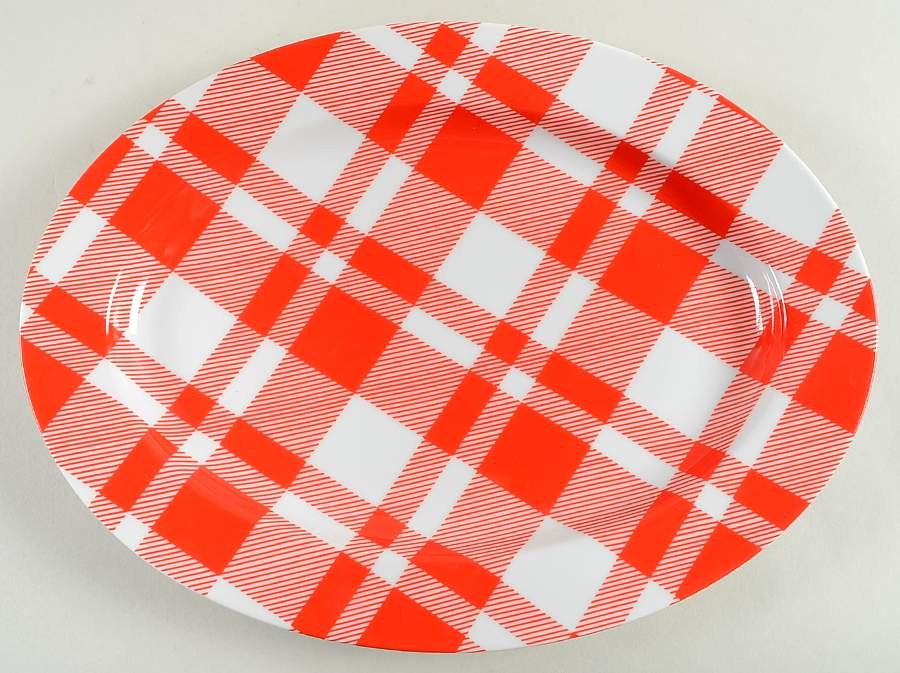 Red and White Plaid 14" Oval Serving Platter by Fitz and Floyd-1