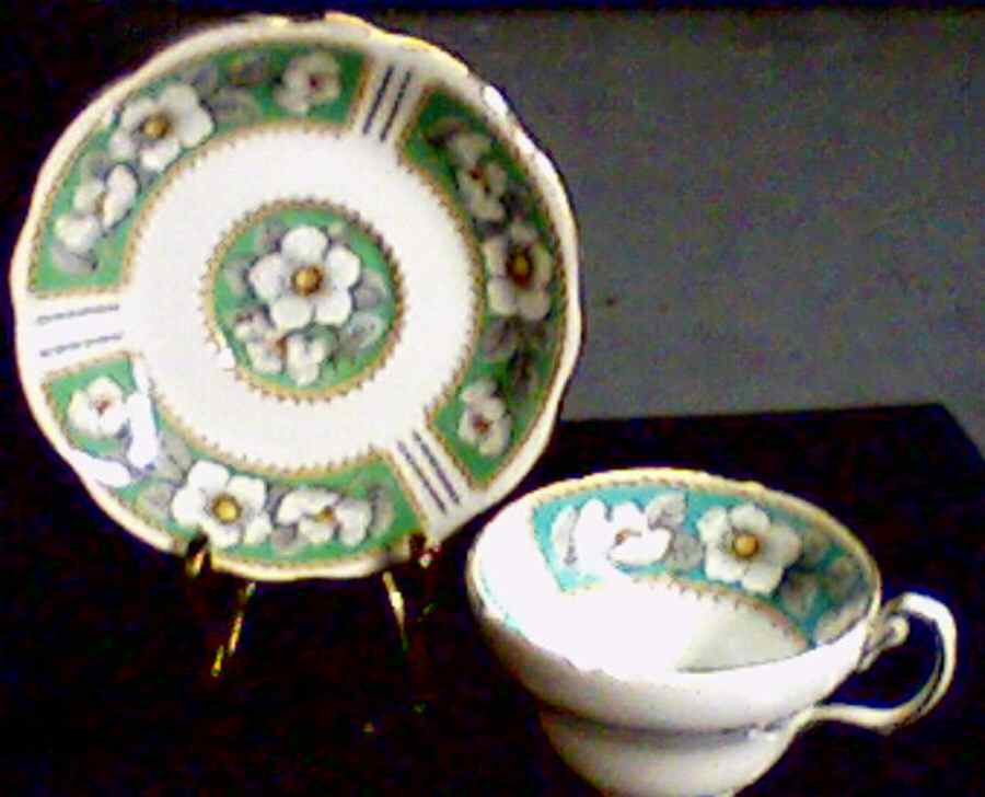 Christmas Rose Geeen Footed Cup & Saucer Set by Foley-1
