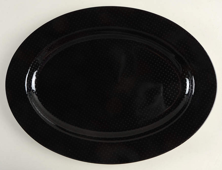 Foulard Noir (Gray Diamonds on Black) 14" Oval Serving Platter by Fitz & Floyd-1