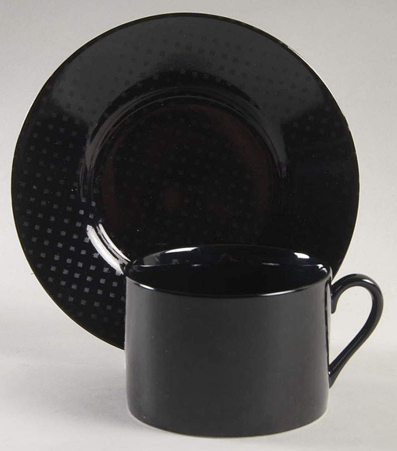 Foulard Noir (Gray Diamonds on Black) Flat Cup & Saucer Set by Fitz & Floyd-1