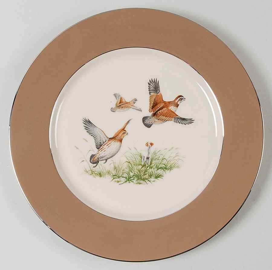 Game Birds Cocoa (Platinum Trim, Rim) Dinner Plate by Flintridge-1