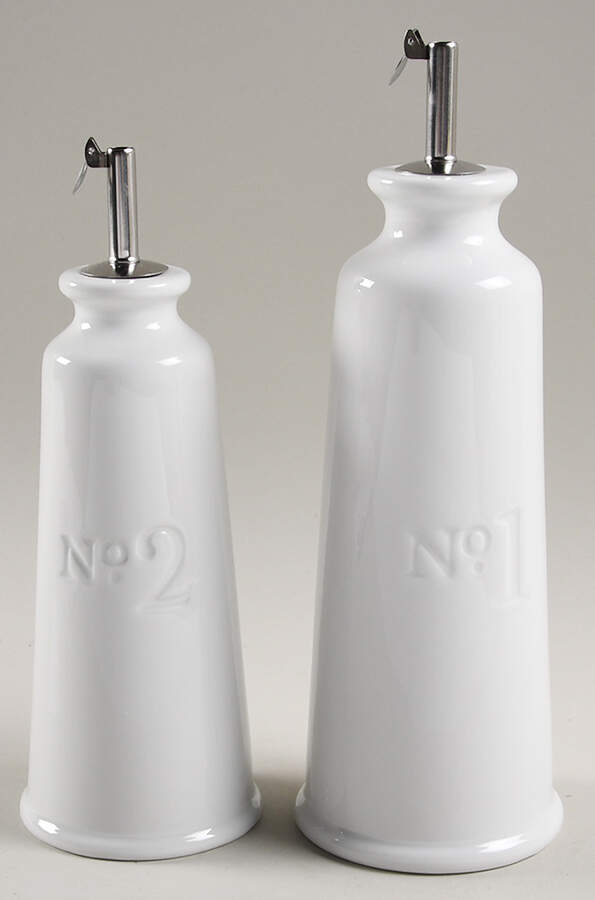 Everyday White (Porcelian) Vinegar and Oil Set with Stoppers by Fitz & Floyd-1
