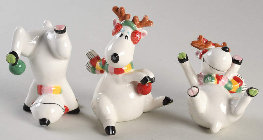 Snoflake and Jake (Set of 3) Tumbling Reindeer Figurines by Fitz & Floyd-1