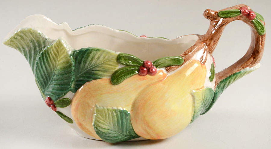Woodland Partridge & Holiday Pear Gravy Boat by Fitz & Floyd-1