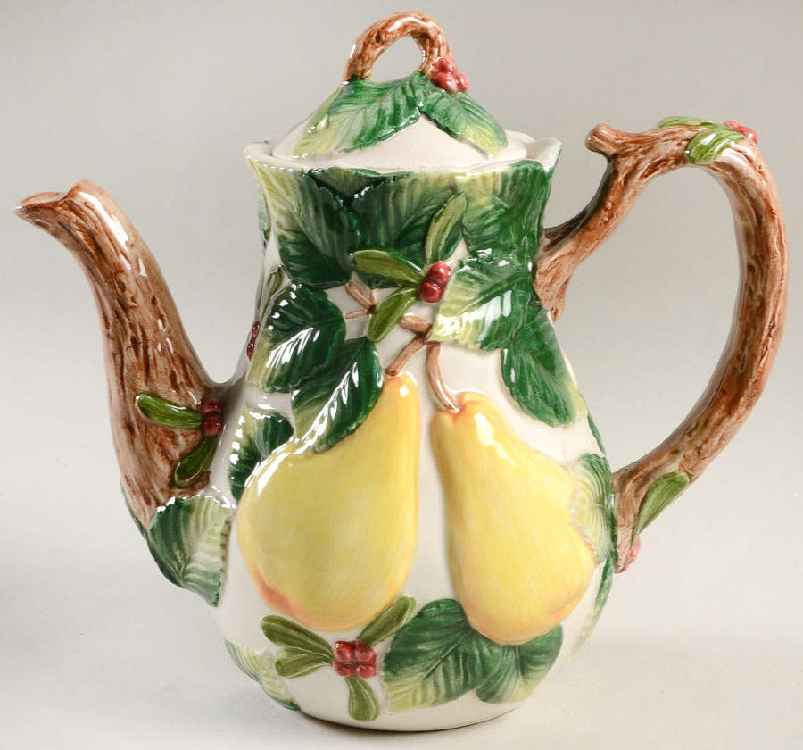 Woodland Partridge & Holiday Pear Small Coffee Pot & Lid by Fitz & Floyd-1