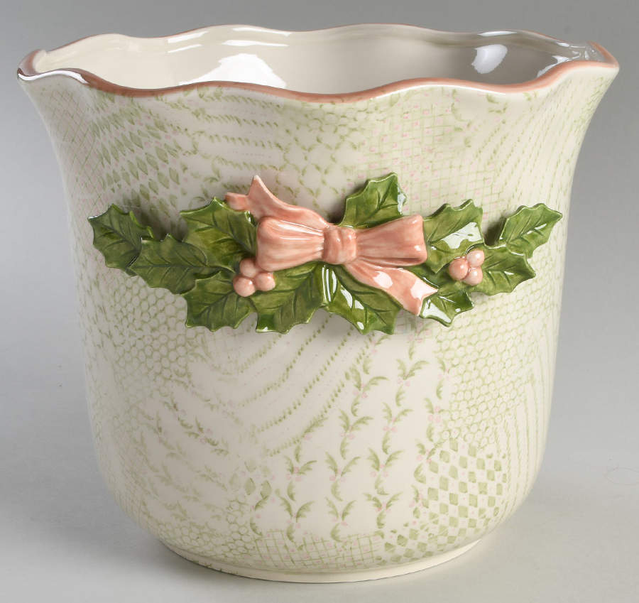 Bows and Holly 7" Cachepot by Fitz & Floyd-1