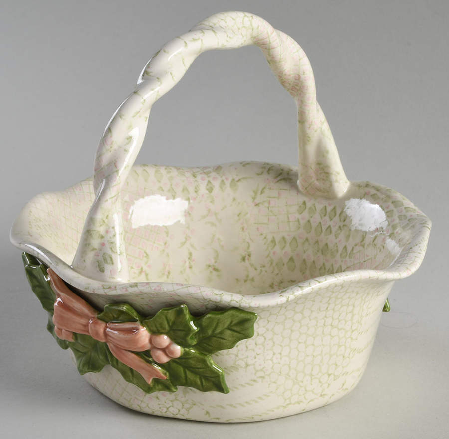 Bows and Holly 6" Handled Basket by Fitz & Floyd-1
