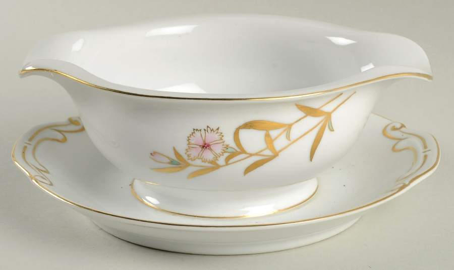 Flora (Rim Shape) Gravy Boat with Attached Underplate by Fukagawa-1