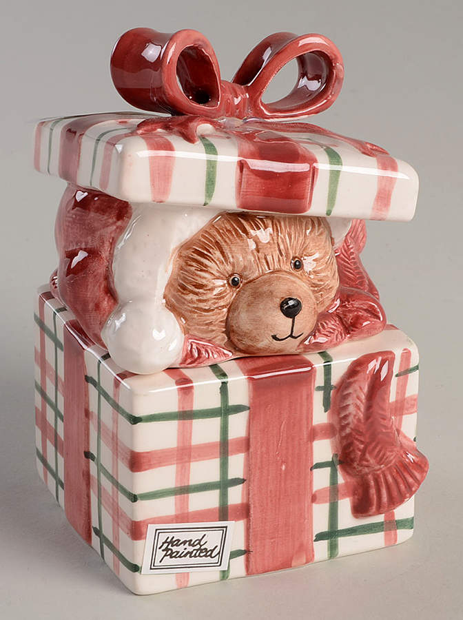 Plaid Teddy Figural Covered Box by Fitz & Floyd-1