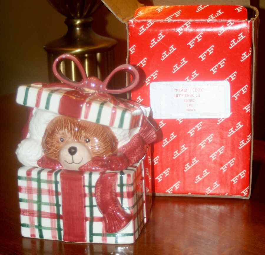Plaid Teddy Candy Box & Lid by Fitz & Floyd-1