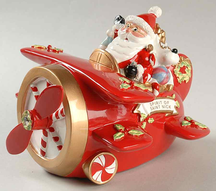 Santa Plane Musical Figurine by Fitz & Floyd-1