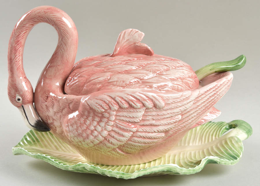 Flamingoes Sauce Boat & Lid & Underplate & Ladle by Fitz & Floyd-1