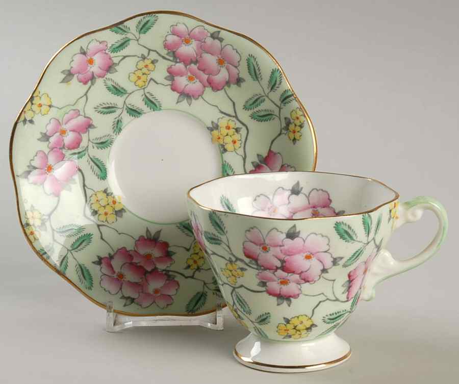 Springdale Green Footed Cup & Saucer Set by Foley-1