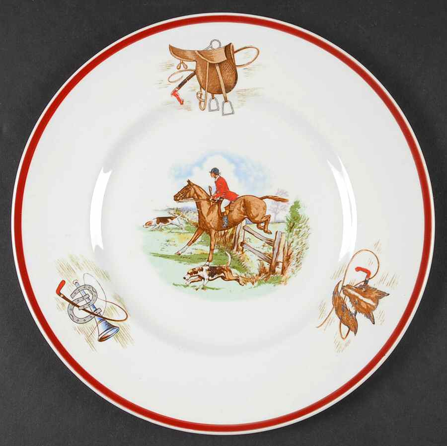 English Hunting Scenes (Red Edge) Salad Plate by Fondeville-1