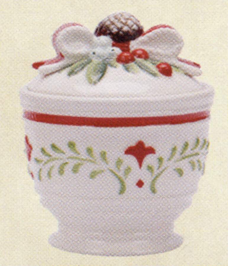 Winter White Holiday Sugar Bowl & Lid by Fitz & Floyd-1