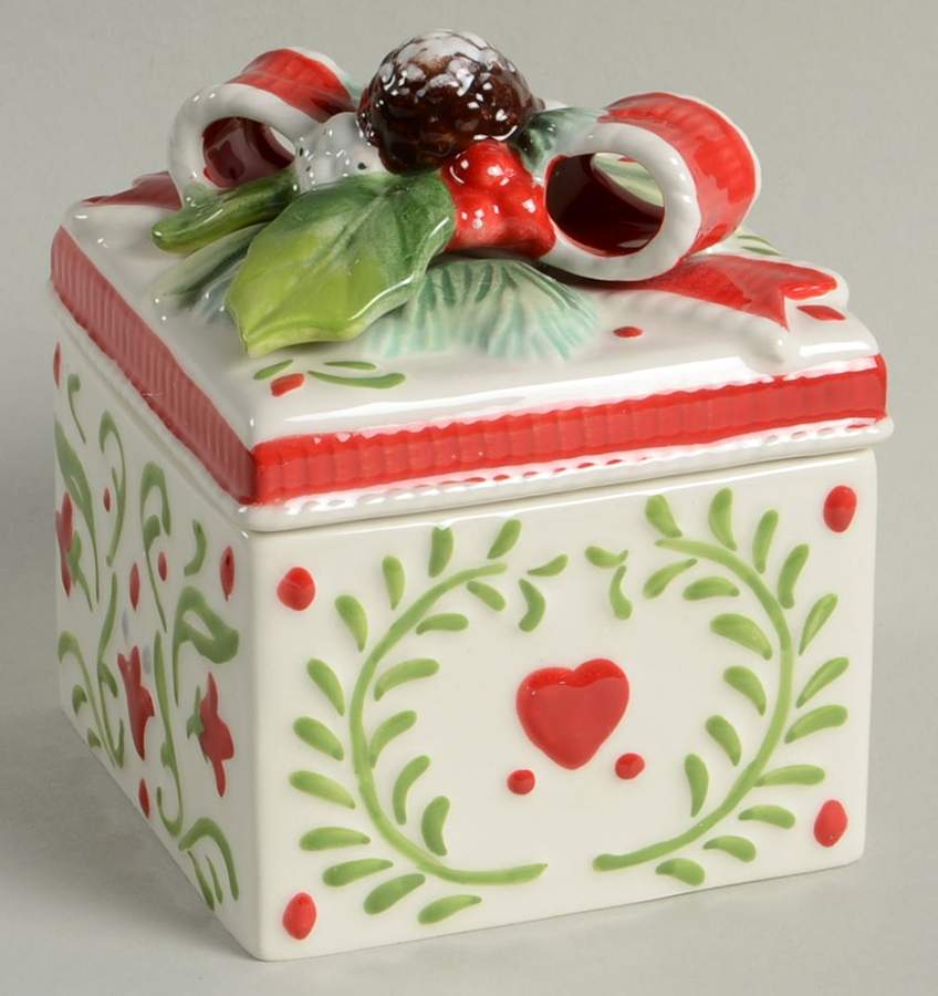 Winter White Holiday Square Box with Lid by Fitz & Floyd-1