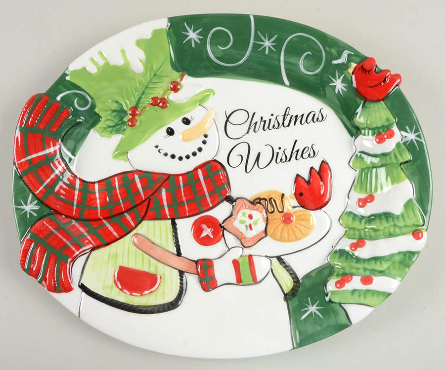 Holly Hat Snowman Cookie Tray by Fitz & Floyd-1