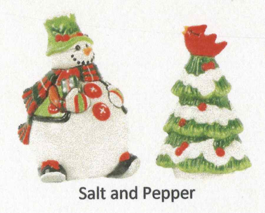 Holly Hat Snowman Figural Salt & Pepper Set by Fitz & Floyd-1