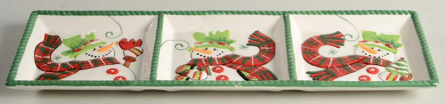 Holly Hat Snowman 3 Section Server by Fitz & Floyd-1