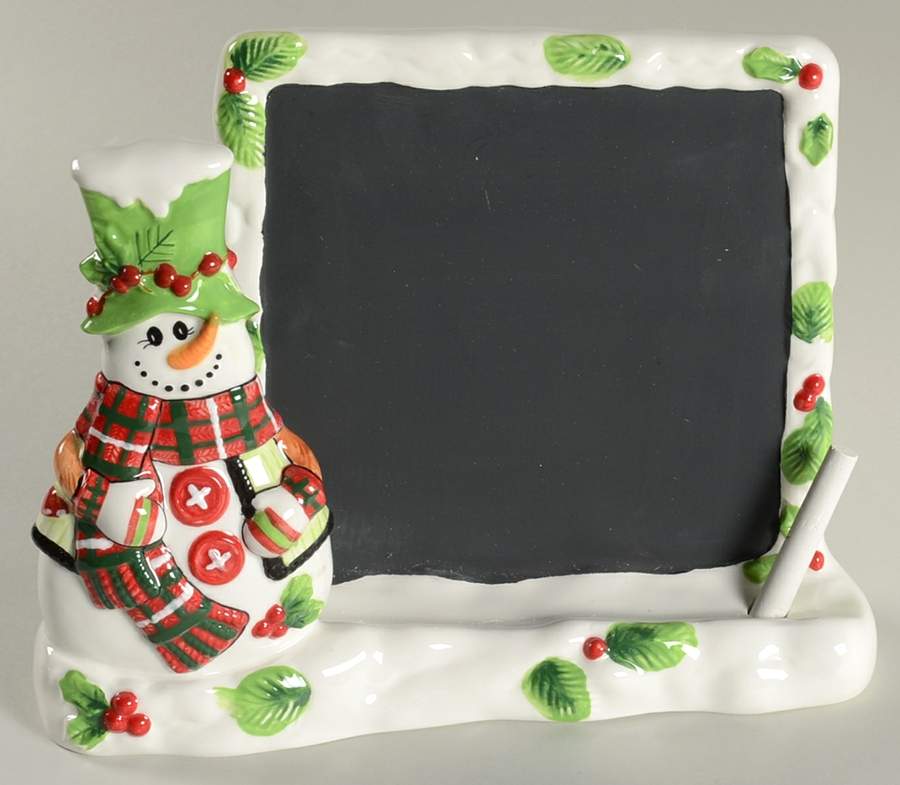 Holly Hat Snowman Chalk Board Figurine by Fitz & Floyd-1