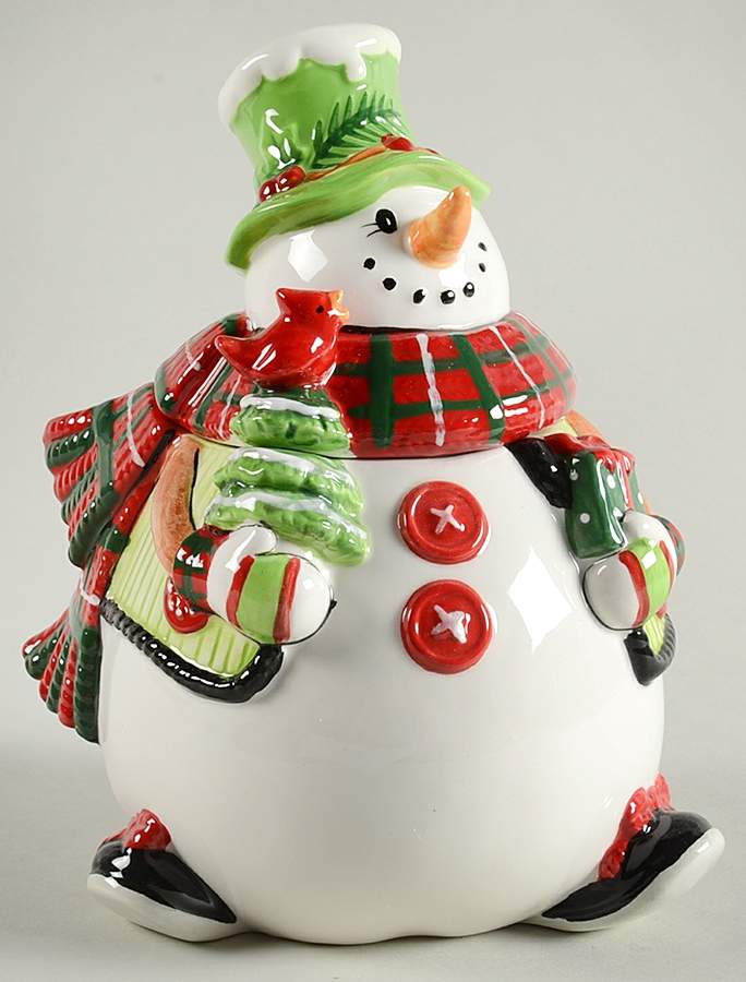 Holly Hat Snowman Candy Jar & Lid by Fitz & Floyd-1