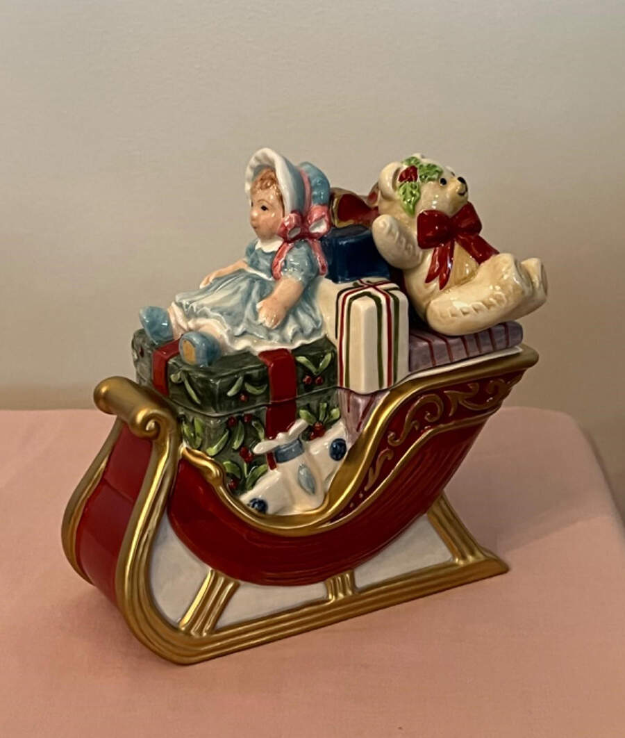 Teddy's Christmas Trinket Box & Lid by Fitz & Floyd-1