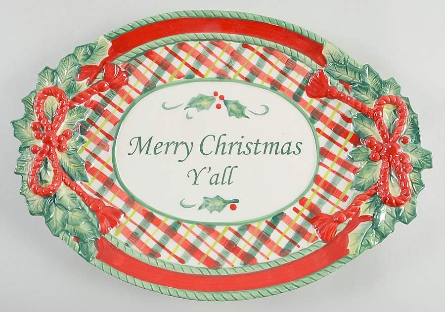Merry Christmas Y'All Figural Cookie Platter by Fitz & Floyd-1