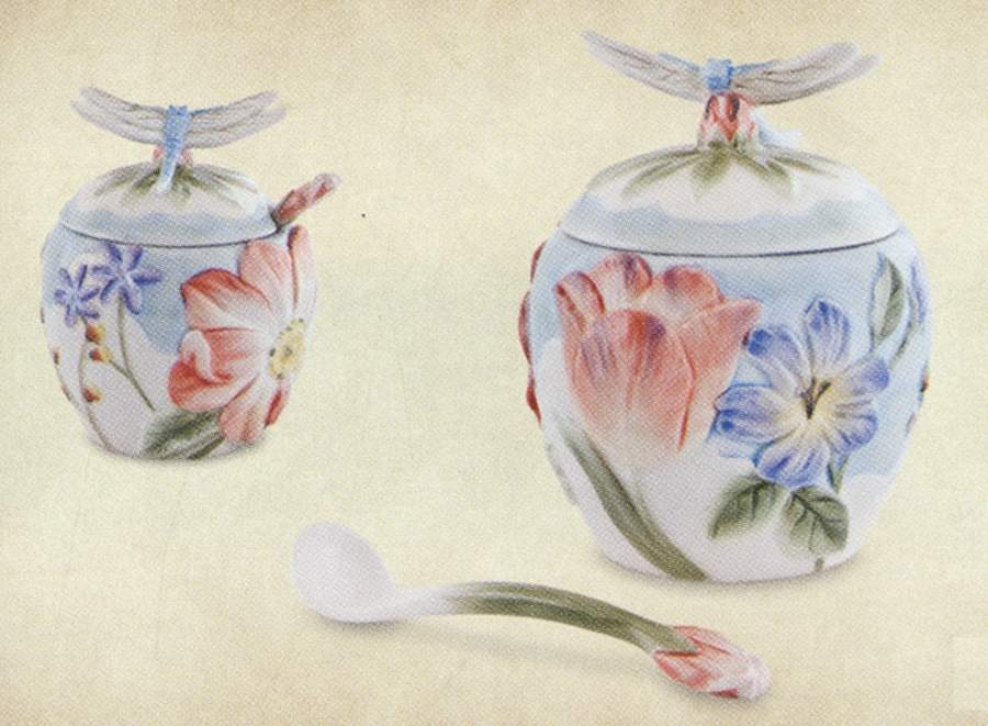 Flourish Sugar Bowl & Lid W/Spoon by Fitz & Floyd-1