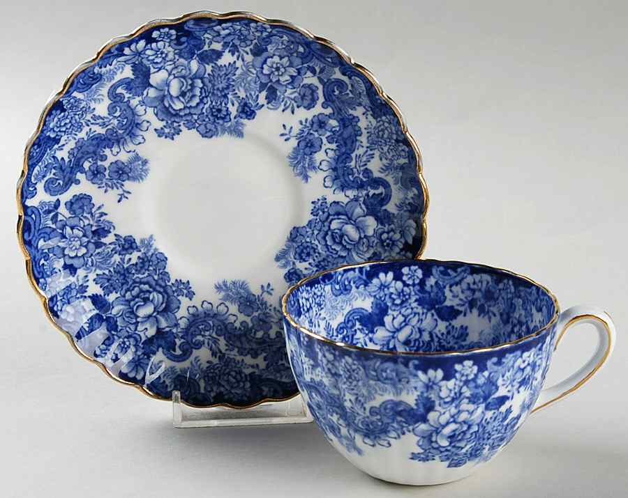 Victorian Blue Flat Cup & Saucer Set by Samuel Radford-1