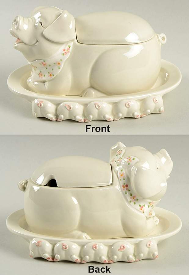Pigs Jam/Jelly & Lid W/Underplate by Fitz & Floyd-1