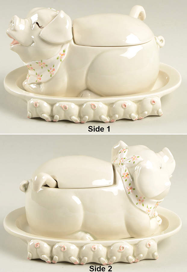 Pigs Jam/Jelly & Lid w/Underplate & Spoon by Fitz & Floyd-1