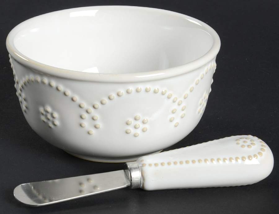 Fontinella White Dip Bowl & Spreader Set by Food Network-1