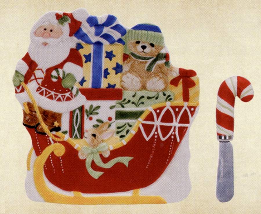 Candy Cane Santa Snack/Canape Plate & Spreader by Fitz & Floyd-1