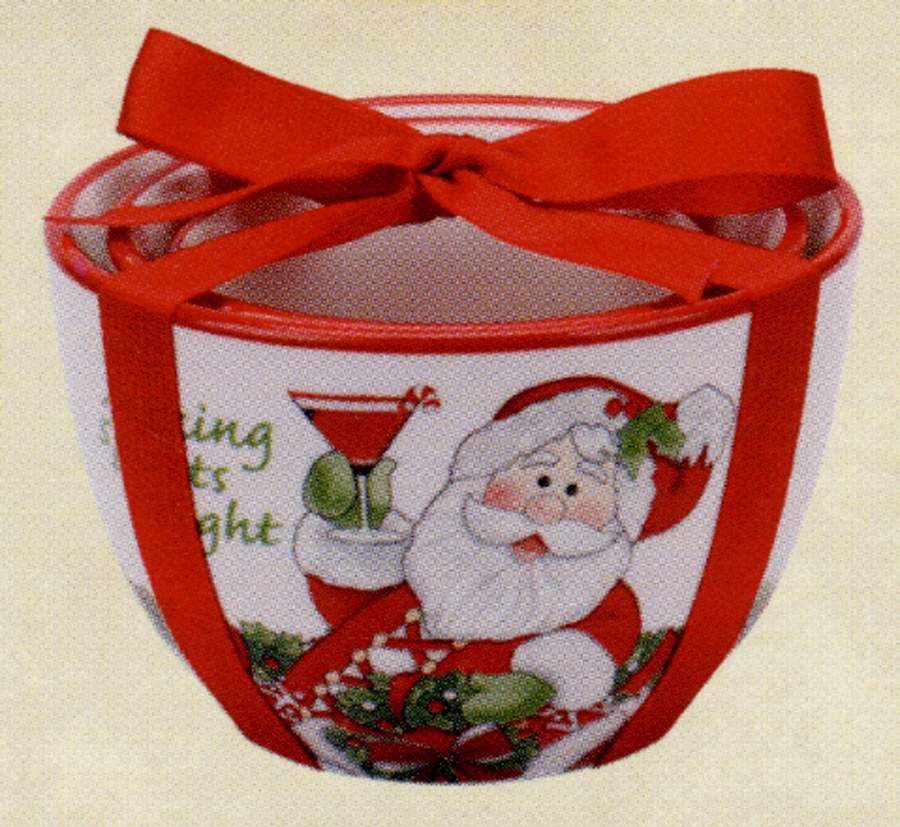 Candy Cane Santa (3 Piece) Nesting Bowl Set (two 4" & one 5") by Fitz & Floyd-1