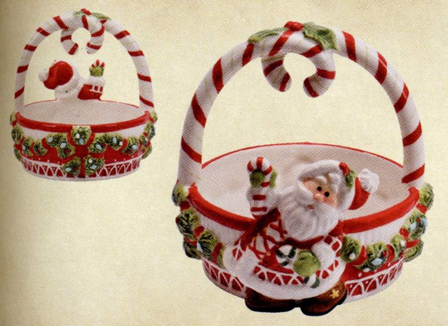 Candy Cane Santa 6" Handled Basket by Fitz & Floyd-1