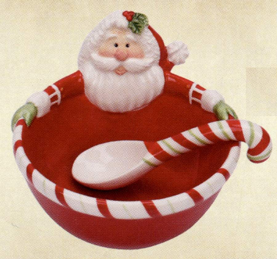 Candy Cane Santa Dip Bowl W/Spoon by Fitz & Floyd-1
