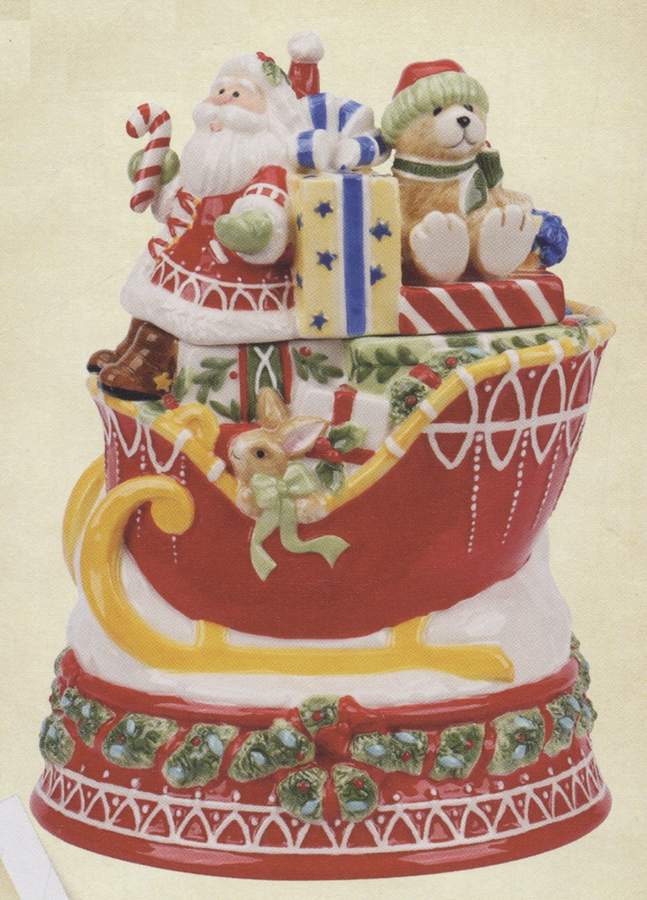 Candy Cane Santa Musical Cookie Jar & Lid by Fitz & Floyd-1