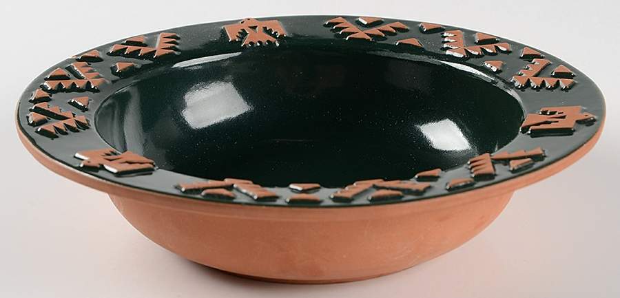Native American Forest Green Rim Soup Bowl by Frankoma-1