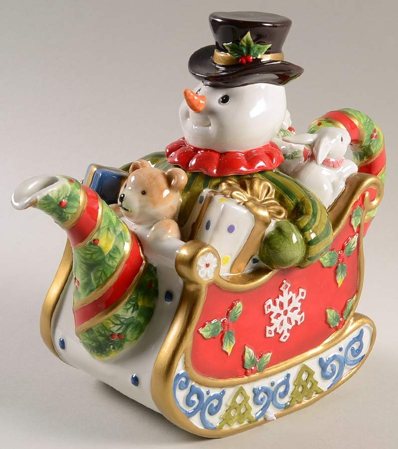 Christmas Snowman Figural Teapot & Lid by Fitz & Floyd-1
