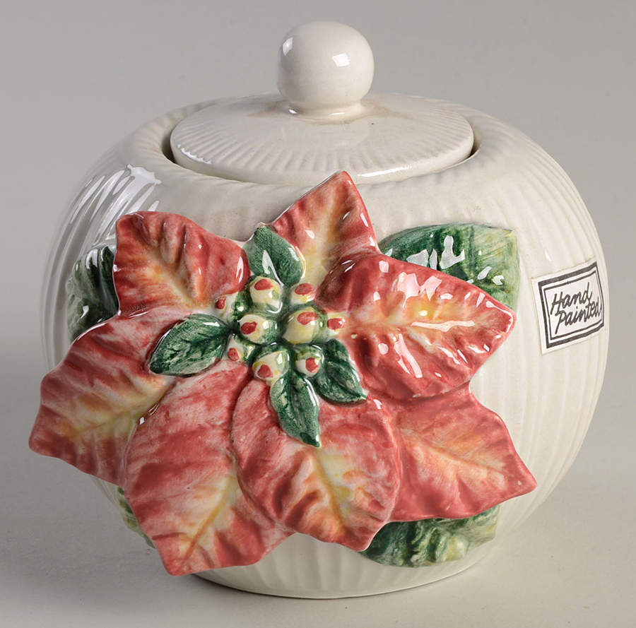 Old World Christmas Poinsettia Sugar Bowl & Lid by Fitz & Floyd-1