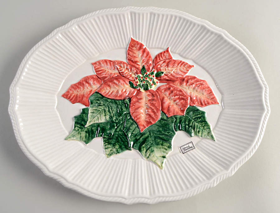 Old World Christmas Poinsettia 14" Oval Serving Platter by Fitz & Floyd-1
