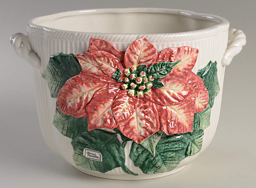 Old World Christmas Poinsettia 7" Cachepot by Fitz & Floyd-1