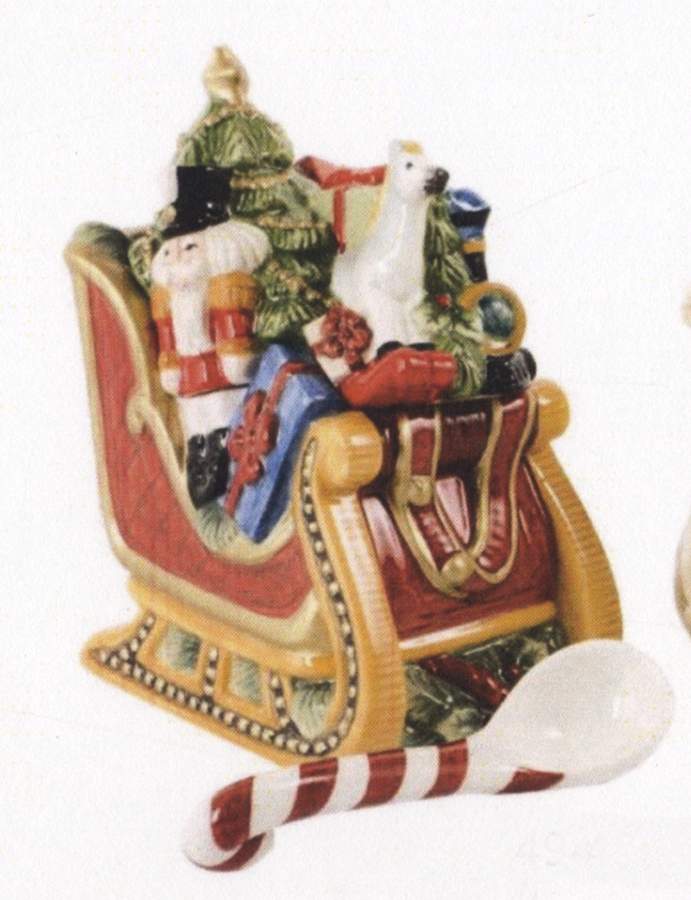 Night Before Christmas Figural  Sugar Bowl & Lid w/Spoon by Fitz & Floyd-1