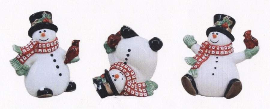 Holly Berry Snowman (Set of 3) Tumbling Snowman Figurines by Fitz & Floyd-1