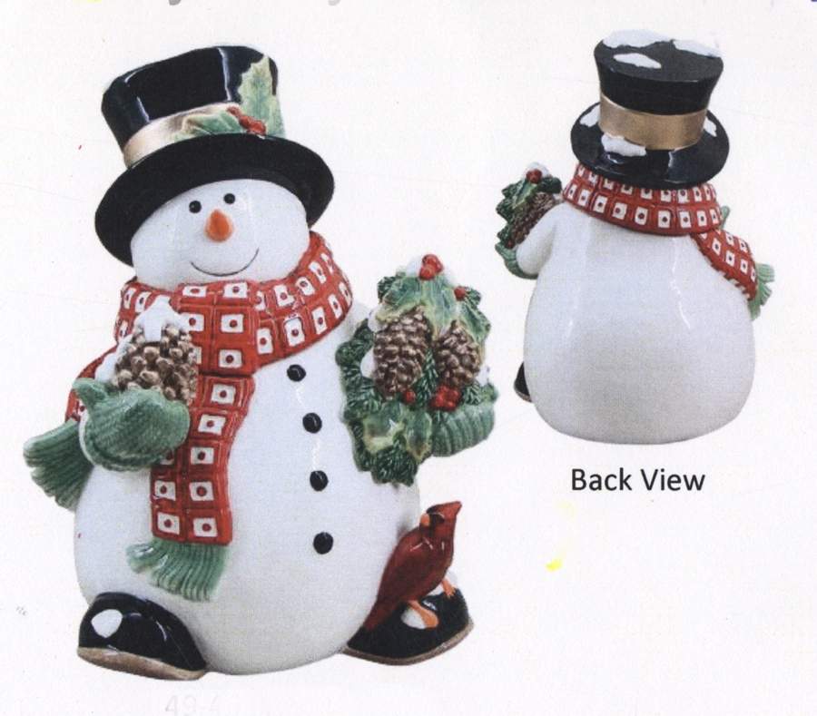Holly Berry Snowman Figural Cookie Jar & Lid by Fitz & Floyd-1